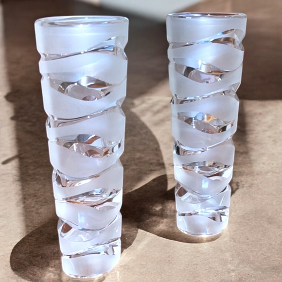 Cristal d’Arques French Lead Crystal Frosted Swirled Candle Holders – Set of 2 - Picture 11 of 16